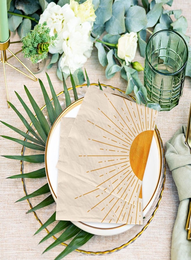 Whaline 80Pcs Boho Sun Birthday Party Paper Napkins Sunrise Sunshine Abstract Disposable Luncheon Napkins Baby Shower Party Decorative Napkin for Boho Sun Birthday Baby Shower Party Supply - Image 5